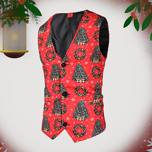 

Men's Vest Breathable Christmas Single Breasted Christmas Tree Graphic Prints 3D Printed Graphic V Neck Fashion Jacket Outerwear Sleeveless Pocket Fall & Winter
