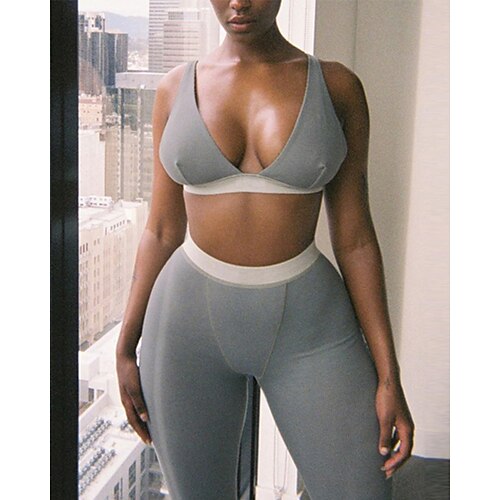 

Women's Yoga Suit 2 Piece Solid Color Clothing Suit Black Green Spandex Yoga Fitness Gym Workout Tummy Control Butt Lift Breathable Sport Activewear Stretchy