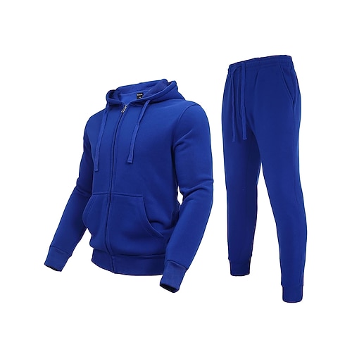 

Men's Tracksuit Sweatsuit 2 Piece Full Zip Athletic Long Sleeve Thermal Warm Breathable Moisture Wicking Fitness Running Jogging Sportswear Activewear Solid Colored Dark Grey Black Army Green