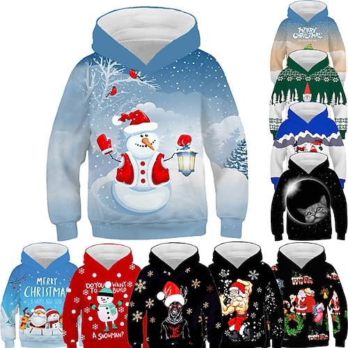 

Kids Boys Ugly Christmas Hoodie Pullover Santa Claus Elk Christmas Tree Long Sleeve Children Top Christmas Gifts Cotton Hoodie Active Daily Green Blue Wine Winter 7-13 Years