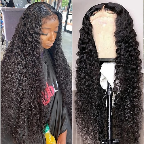 

Kinky Curly Lace Front Wigs Human Hair Wigs for Black Women 4x4 Brazilian Virgin Glueless Curly Lace Closure Wigs Human Hair Pre Plucked with Baby Hair Natural Hairline 180% Density