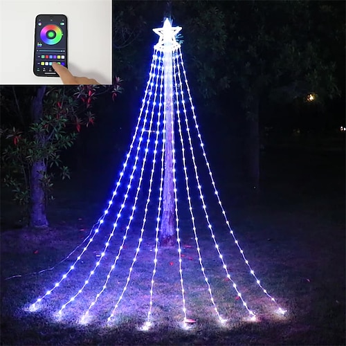 

9X2.8M(36LED Per Branch) 324LED RGB Dreamcolor Christmas Decorations Top Star String Light Waterfall Tree Fairy Light with Top Star for Patio Garden Decor