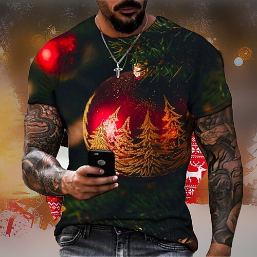 

Men's T shirt Tee Snowman Graphic Prints Crew Neck Black and Red Black Blue Red White 3D Print Outdoor Christmas Short Sleeve Print Clothing Apparel Sports Designer Casual