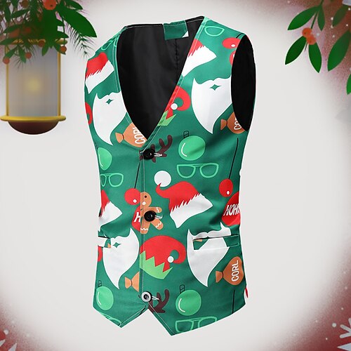 

Men's Vest Breathable Christmas Single Breasted Santa Claus Elk Snowflake 3D Printed Graphic V Neck Fashion Jacket Outerwear Sleeveless Pocket Fall & Winter