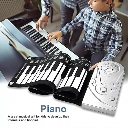 

49-Key Hand-rolled Piano With Horn Silicone Portable Folding Piano Keyboard Toys Mat Kid Music Instrument Toy