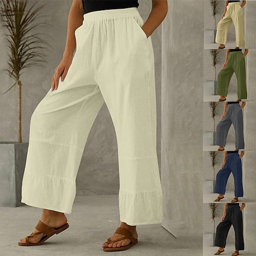 

Women's Wide Leg Pants Trousers Linen / Cotton Blend Apricot Grey Black Casual Daily Pocket Baggy Full Length Outdoor Solid Colored S M L XL XXL