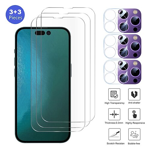 

[33Pack] Phone Screen Protector Camera Lens Protector For Apple iPhone 14 Pro Max iPhone 13 Pro Max 12 Mini 11 Tempered Glass High Definition (HD) 9H Hardness 3D Touch Compatible Phone Accessory