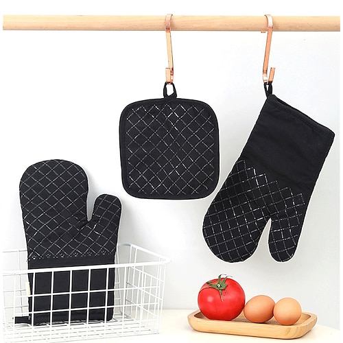 

kitchen microwave insulation gloves non-slip high temperature resistant barbecue baking silicone oven gloves four-piece set