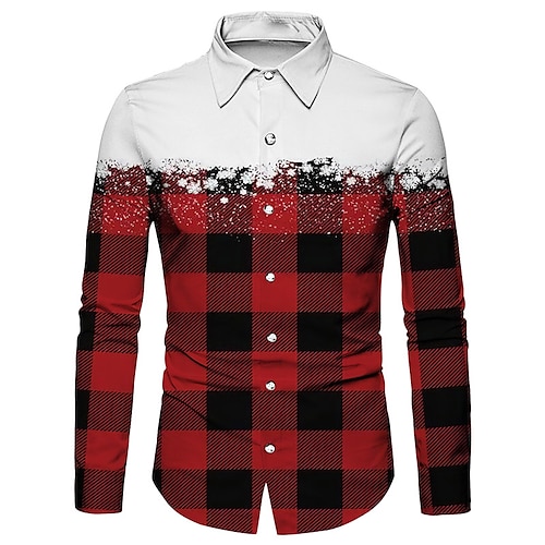 

Men's Shirt Plaid Graphic Prints Snowflake Turndown Green Wine 3D Print Christmas Street Long Sleeve Button-Down Print Clothing Apparel Fashion Designer Casual Soft