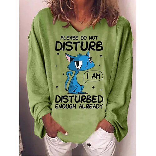 

Women's T shirt Tee Pink Blue Green Animal Cat Print Long Sleeve Christmas Daily Casual Festival V Neck Regular Plus Size XL