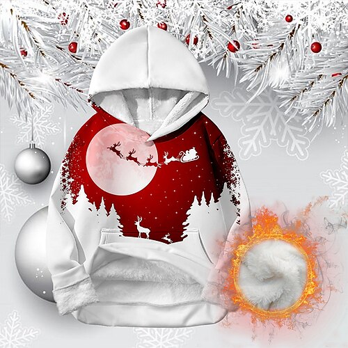 

Kids Boys Christmas Fleece Hoodie Pullover Keep Warm Graphic Long Sleeve Pocket Children Top Christmas Gifts 3D Print Fleece Hoodie Daily White Winter 7-13 Years