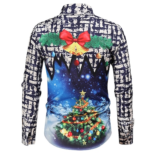 

Men's Shirt Plaid Tree Graphic Prints Turndown Blue 3D Print Christmas Street Long Sleeve Button-Down Print Clothing Apparel Fashion Designer Casual Soft