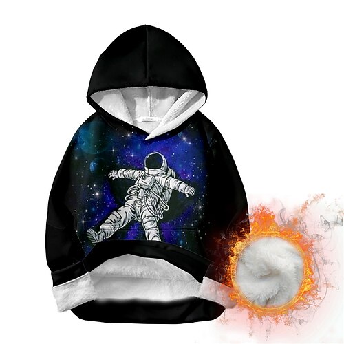 

Kids Boys Hoodie Pullover Astronaut Long Sleeve Pocket Children Top Casual 3D Print Hoodie Fashion Cool Navy Blue Winter 7-13 Years
