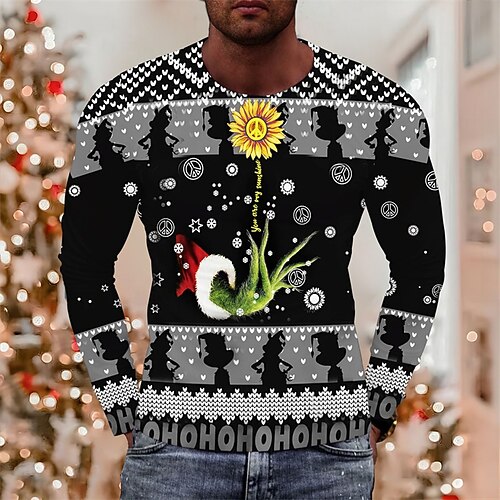 

Men's T shirt Tee Santa Claus Graphic Prints Crew Neck Green Blue Orange Red Gray 3D Print Outdoor Christmas Long Sleeve Print Clothing Apparel Basic Sports Designer Casual