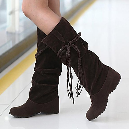 

Women's Boots Outdoor Daily Slouchy Boots Knee High Boots Winter Tassel Lace-up Flat Heel Round Toe Casual Sweet Faux Suede Loafer Solid Color Light Yellow Black Pink