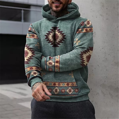 

Men's Pullover Hoodie Sweatshirt Blue Hooded Geometric Graphic Prints Print Daily Sports 3D Print Basic Boho Streetwear Spring & Fall Clothing Apparel Hoodies Sweatshirts