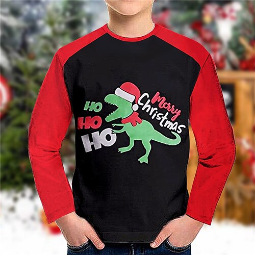 

Toddler Boys Ugly Christmas T shirt Tee Animal Letter Dinosaur Long Sleeve Crewneck Children Top Casual 3D Print Cute Daily Winter Fall Black 7-13 Years