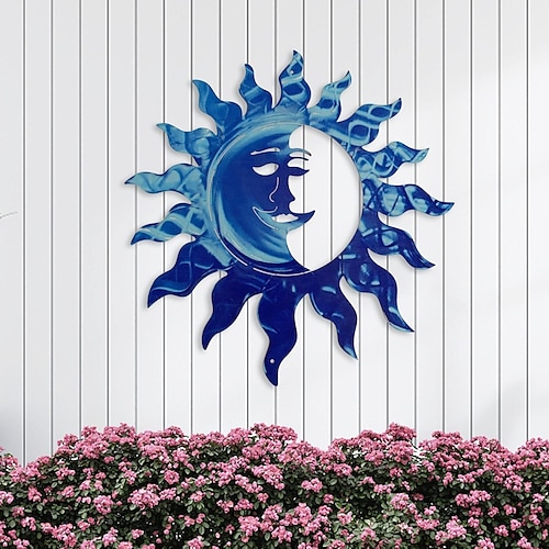 

Metal Blue Strange Sun Wall Sculpture Decor Metal Wall Hanging Decor Art for Home Outdoor Farmhouse Bedroom Living Room Wall Decoration Gifts 1PC