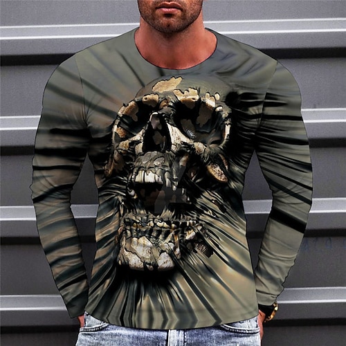 

Men's T shirt Tee Skull Graphic Prints Crew Neck Green Blue Purple Yellow Red 3D Print Outdoor Street Long Sleeve Print Clothing Apparel Basic Sports Designer Casual