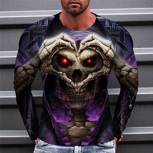 

Men's T shirt Tee Skull Graphic Prints Crew Neck Blue Purple Red 3D Print Outdoor Street Long Sleeve Print Clothing Apparel Basic Sports Designer Casual