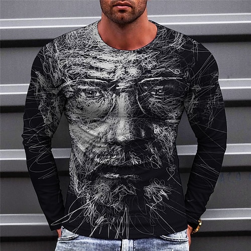 

Men's T shirt Tee Graphic Prints Portrait Crew Neck Green Blue Purple Yellow Red 3D Print Outdoor Street Long Sleeve Print Clothing Apparel Basic Vintage Sports Designer