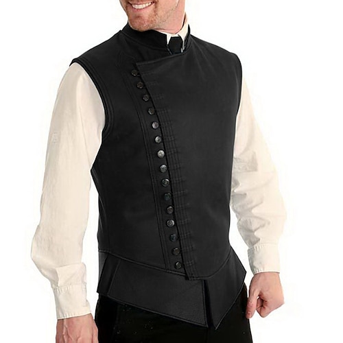 

Herre سترة Gilet Skinnvest Vanntett Bryllup utendørs Ferie Enkeltkneppet Høy krage Kunstnerisk / Retro Fritid Smart Casual Jakke Yttertøy Ren farge Lomme Svart Rød Brun