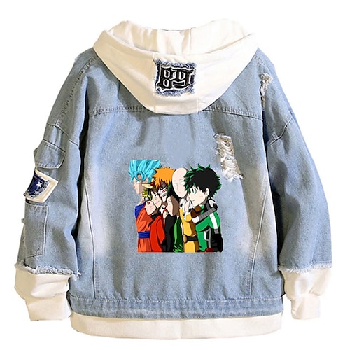 

My Hero Academia Todoroki Shoto Bakugou Katsuki Deku Anime Cartoon Manga Anime Denim Jacket Harajuku Kawaii Coat For Men's Women's Unisex Adults' Hot Stamping Denim