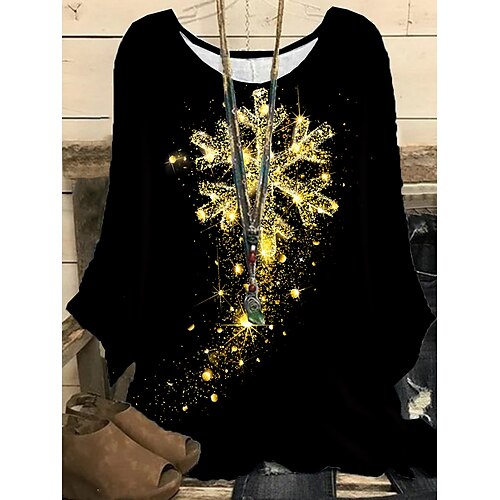 

Women's Plus Size Tops Blouse Shirt Santa Claus Snowman Print Long Sleeve Crew Neck Casual Christmas Daily Polyester Winter Fall Black Purple