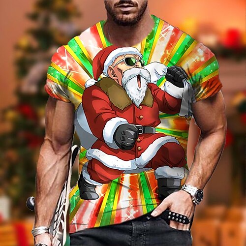 

Men's Unisex Christmas T shirt 3D Print Graphic Prints Santa Claus Print Short Sleeve Tops Casual Designer Big and Tall Red / Summer