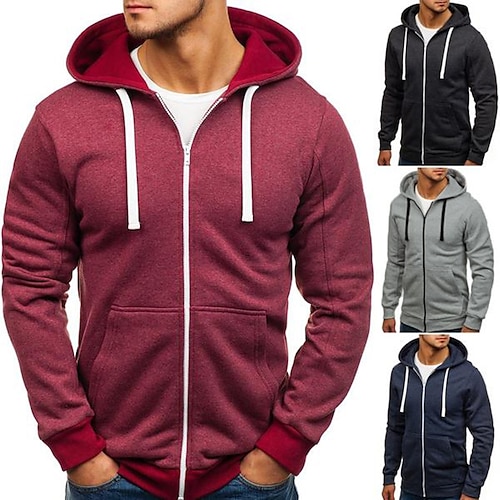 

Hombre Sudadera con capucha y cremallera completa Chaqueta Chaqueta deportiva Negro Blanco Vino Rojo Azul Marino Con Capucha Color sólido Deporte Ropa de calle Fresco Casual Grande y alto Invierno