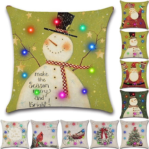 

Christmas LED Lights Throw Pillow Cover 1PC Colorful Snowman Soft Decorative Square Cushion Pillowcase for Bedroom Livingroom Sofa Couch Chair Superior Quality