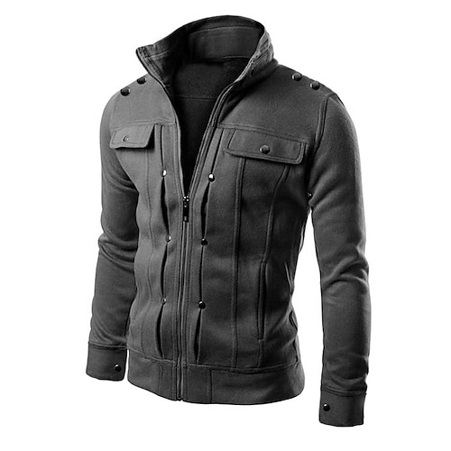 Men's Jacket Street Business Thermal Warm Windproof Zipper Winter Autumn  Solid Color Fashion Regular Black White Brown Light Grey Dark Gray Jacket  2024 - $19.49