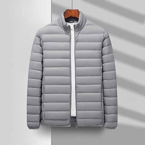 

Men Puffer Jacket Quilted Jacket Parka Thermal Warm Windproof Casual Athleisure Solid Color Outerwear Clothing Apparel Casual Daily Windbreaker Black Wine Light Grey