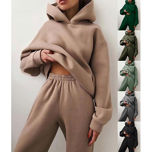 

Women's Tracksuit Sweatsuit 2 Piece Street Winter Long Sleeve Fleece Thermal Warm Breathable Soft Fitness Running Jogging Sportswear Activewear Camel Emerald Green Almond / Casual / Athleisure