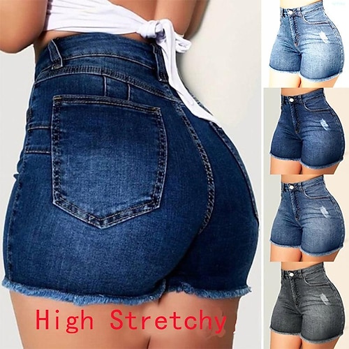 

Women's Jeans Shorts Cotton Blue Dark Blue Grey High Waist Streetwear Athleisure Going out Casual Daily Pocket Short Outdoor Solid Colored S M L XL 2XL