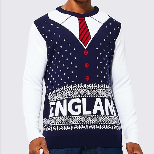 

Men's Sweater Ugly Christmas Sweater Pullover Sweater Jumper Ribbed Knit Cropped Knitted Letter Crew Neck Keep Warm Modern Contemporary Christmas Work Clothing Apparel Fall & Winter Blue S M L
