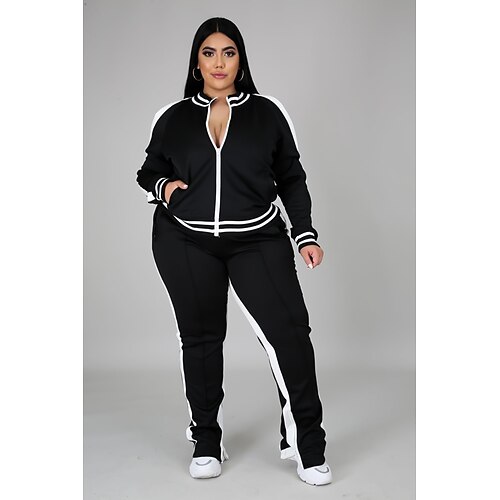 

Women's Tracksuit Sweatsuit Winter Zipper Pocket Solid Color Clothing Suit Black Green Yoga Fitness Gym Workout Breathable Soft Plus Size Long Sleeve Sport Activewear Micro-elastic