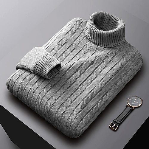 

Men's Sweater Pullover Ribbed Knit Cropped Knitted Solid Color Turtleneck Keep Warm Modern Contemporary Work Daily Wear Clothing Apparel Fall & Winter Camel Wine M L XL
