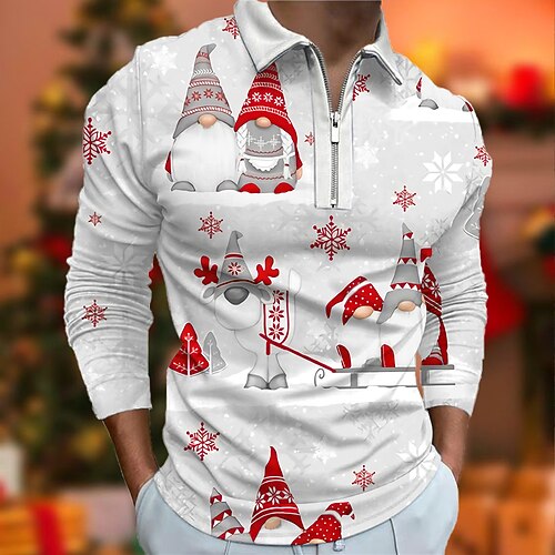 

Men's Golf Shirt Santa Claus Collar Blue Yellow Light Green Dark Green Royal Blue 3D Print Outdoor Christmas Long Sleeve Zipper 3D Print Clothing Apparel Fashion Casual Breathable Comfortable
