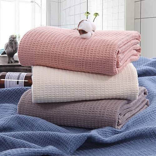

100% Cotton Waffle Weave Throw Blankets, Washed Soft Home Decorative Lightweight Breathable Blanket for Couch Bed Sofa All Season, Woven Knit Blankets