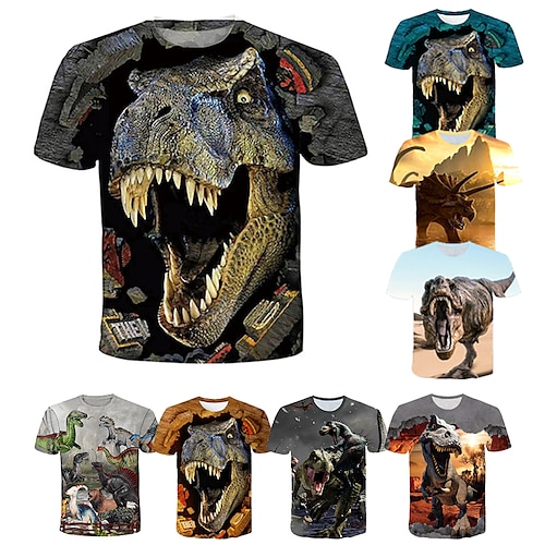 

kinderkleidung Jungen T-Shirt Tee Tier Dinosaurier Kurzarm Rundhalsausschnitt Kinder oben Casual Cool Täglich Sommer Mehrfarbig 3-12 Jahre