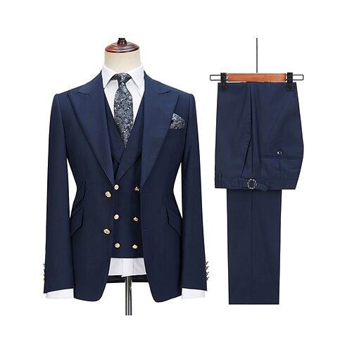 

Black Blue Pink Solid Color TR Men's Suits 3 Piece