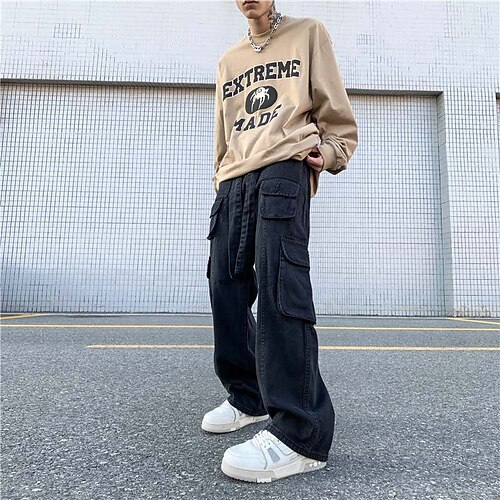 

Men's Cargo Pants Trousers Multi Pocket Straight Leg Solid Color Comfort Daily Holiday Streetwear Stylish Black Grey Micro-elastic