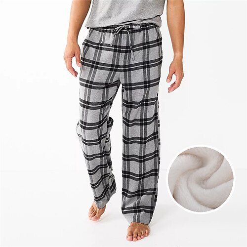 

Men's Loungewear Flannel Pajama Pants Lounge Pants Grid / Plaid Warm Soft Home Bed Spa Flannel Warm Pocket Elastic Waist Winter Gray White