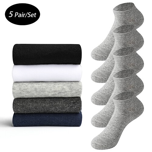 

Men's 5 Pairs Socks Ankle Socks Low Cut Socks Casual Socks Fashion Comfort Cotton Solid Colored Medium Spring, Fall, Winter, Summer Multi color Black Dark Gray