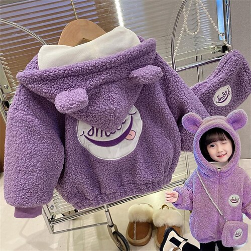 

Toddler Girls' Fleece Jacket Cartoon Fashion Outdoor Cotton Coat Outerwear 3-7 Years Winter Purple