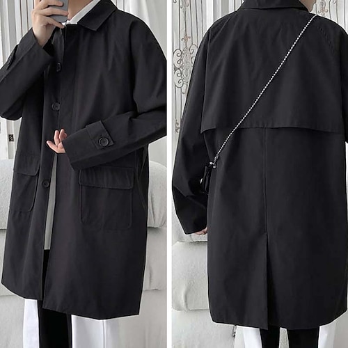 

Men's Winter Coat Trench Coat Daily Wear Going out Fall Spring Polyester Washable Casual Outerwear Clothing Apparel Fashion Modern Contemporary Solid Colored Pocket Lapel Single Breasted