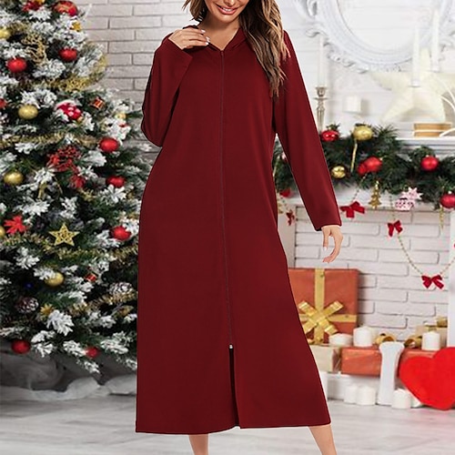 

Women's Onesies Jumpsuits Nighty 1 PCS Pure Color Simple Comfort Home Party Daily Polyester Gift Round Neck Long Sleeve Basic Pocket Fall Winter Navy Black / Zipper