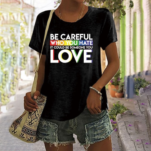 

Women's T shirt Tee Green Black Blue Graphic Letter Print Short Sleeve Daily Holiday Basic Round Neck Regular Painting S