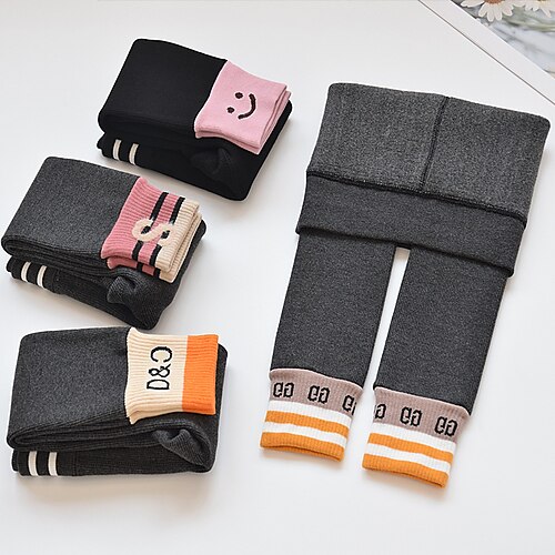 

Toddler Girls' Fleece Lined Leggings Graphic Active School 7-13 Years Winter Black Dark Gray